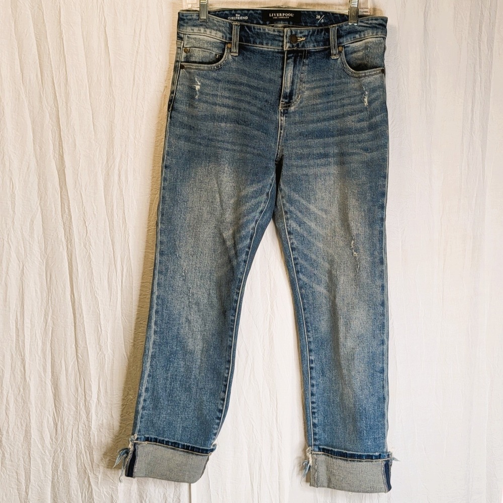 Liverpool Los Angeles Marley Girlfriend Cuffed Jeans Size 6/28 Blue Denim